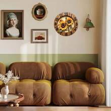 1PC 0x10in Country Sunflower Wooden Wall Clock - Silent Non-Ticking Quartz Movement, Vivid Yellow Sunflower And Green Leaf Design, Natural Wood Surface Treatment, Battery Operated (AA Batteries Not Included) - Perfect For Living Room, Bedroom, Kitchen Decoration - 棕色 - 查看 7