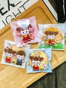 100/300/500pcs Spring Outing Four-In-One Baking Packaging Self-Adhesive Bag, Mixed Color, For Shortbread, Pastry, Cranberry Cookies And Red Dates Wedding Party Gift Bags - Multicolor - View 10