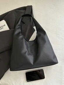 Women's Solid Color PU Leather Fashion Large Capacity Shoulder Bag For Daily Use - Black - View 8
