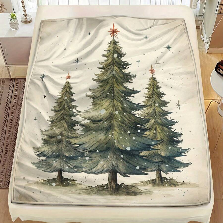 Tree Flannel Bedding Throw Blanket, SImmanuel, Oft & Warm Plush Blanket Couch, Office, Autumn And Winter, Wintertime Seasonal Home Decoration Indoor Outdoor Party Supply, Decor, Decorations Home 280gsm Room Decor Home Essentials Decor Bedroom