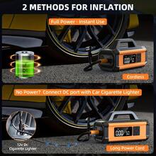 12V多功能汽车应急启动器，带便携式空气压缩机、汽车电池充电器/轮胎充气泵/14.8V 2500mAh移动电源，支持USB充电/放电/直流供电，150PSI轮胎充气泵，带数字压力表和LED工作灯，无线应急启动器，适用于汽车/车辆/摩托车/拖拉机。汽车配件/礼品。 - 彩色 - 查看 4