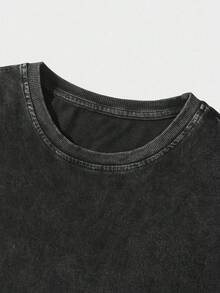 Love Yourz Jermaine Cole Quote Graphic Water Washed T-Shirts, Round Short Sleeved Tees, Summer Street T-Shirts, Holiday Gifts - 黑色 - 查看 3