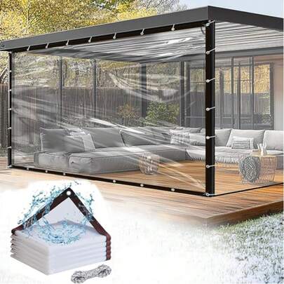 Lona transparente impermeable - Con ojales reforzados y cordón antidesgarro, a prueba de viento, polvo, agua y nieve, adecuada para cubrir jardines, cercas, carpas de camping, toldos de porche, ideal para patio, jardín, pocilga y camping