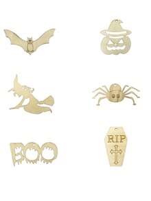 36 piezas de adornos de madera sin terminar con diseños de Halloween para colgar, manualidades de Halloween, decoraciones de Halloween para interiores, suministros para fiestas de Halloween (cepillo no incluido) - Multicolor - Ver 8