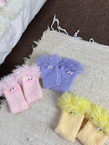 1 Pair Women's Autumn/Winter Christmas & Halloween Funny Colorful Plush Socks, Coral Fleece Warm Thick Cartoon House Socks, Cozy Socks