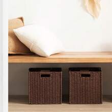 1pc/2pcs Hand Woven Storage Basket, Large Multifunctional Storage Basket, Woven Cubic Basket For Living Room, Bedroom, Home Storage, Kitchen, Dormitory, Office, Storage, Cosmetic Storage Box, Storage Box, Basket, Organization And Storage, Basket, Room Storage, Storage, Storage Box, Trash Can, Gift Basket, Gift Box, Gift Basket, Wall Cabinet, Decorative Home Decor, Kitchen Accessories - Coffee Brown - View 10