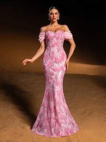 Faeriesty Đầm dạ hội đuôi cá trễ vai thanh lịch với họa tiết hoa lấp lánh đính sequin và hạt cườm – Cổ áo hình trái tim, điểm nhấn hoa nhỏ tinh tế trên vai, dáng đuôi cá, thích hợp cho đám cưới, tiệc tối và các buổi họp mặt sang trọng dành cho phái nữ. - Hồng - Xem 4