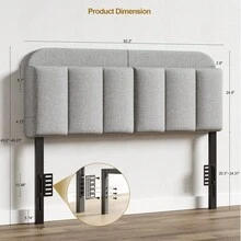 ONBRILL Adjustable Headboard For Full / Queen Size Bed Frame, Linen Fabric Bed Headboard With Storage In Vertical Channel Design, Modern Head Boards For Bedroom, Dorm - Grey - View 5