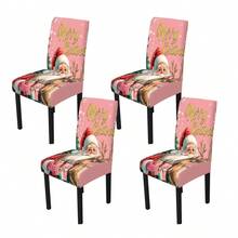 1/4/5/6/7/36 pièces Ensemble de housse de chaise/housse imprimé Père Noël tenant une boîte-cadeau et renne, convient pour la maison, le restaurant, l'hôtel, idéal pour la décoration quotidienne moderne. La nappe s'adapte à une table de salle à manger carrée, la housse de chaise élastique est lavable.