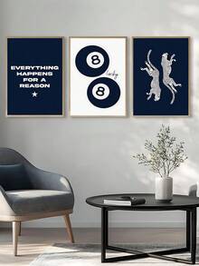 3pcs Vintage Navy Blue Leopard Print Wall Art, Cheetah Print Canvas Wall Art, Funny 8 Ball Lucky Poster, Y2K Aesthetic Art, Bedroom Decor, Living Room Decor, Office Decor, Dorm Decor, Wall Art, Wall Decor, Home Decor, Room Decor, Canvas Wall Art, Poster, Framed Wall Art, Frame Options - Multicolor - View 6