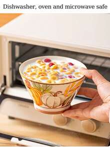 2/4 件陶瓷碗勺套装，南瓜图案餐具，400 毫升/13.5 盎司乡村风格早餐燕麦碗、酸奶碗、沙拉碗、甜点碗，适用于洗碗机、烤箱、微波炉，适用于家庭、厨房、餐厅、派对、宴会、万圣节礼物 - 彩色 - 查看 7