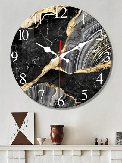 Grijs Zwart Marble Textured Tempered Wooden Wand Clock, icaptly 4mm Thickened, Silent Sports Quartz Living Room, Bedroom, Dining Spirit Home ation Hanging, Ideal 10"12"( out Battery) Room