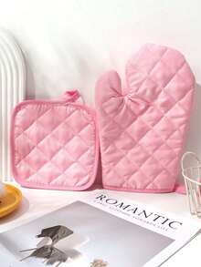 Solid Polyester Fabric Printing Oven Holder Set, Oven Gloves, Microwave Gloves And Table Protectors, Left And Right Hand Baking Gloves, Heat-Resistant Household Kitchen Boilers