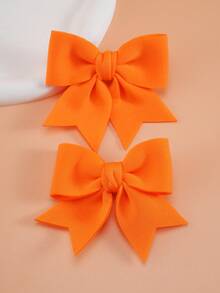 2pcs Girls' Orange Bow Hair Clips, Fashionable & Cute For Everyday Use - Orange - View 6