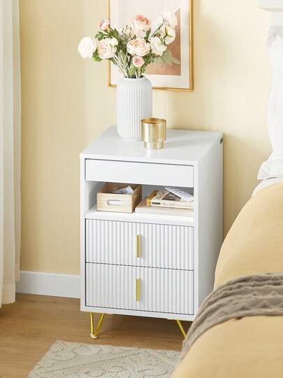 SoBuy Bedside Table, Nightstand With 3 Drawers And Storage Compartment, Modern Side Table For Bedroom And Living Room