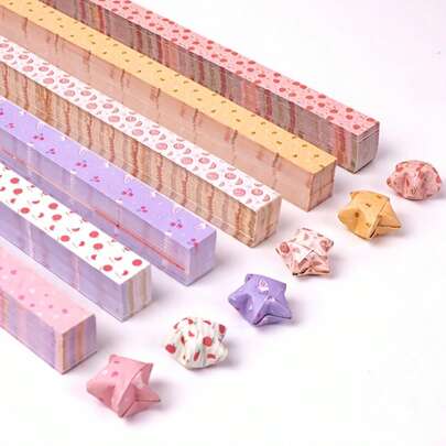 [فاكهة الجنة نجمية] 600/1200 شريط نجمي مطبوع على الوجهين بموضوع فاكهة الجنة، 12 تصميم مختلف للأوريغامي