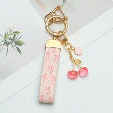 1pc Elegant Printed PU Leather Keychain With Rust-Resistant Zinc Alloy Ring, Decorated With Stylish Letter Charm - Fashionable Women's Accessory For Car Keys, House Keys, And Gift-Giving, Durable Keychain