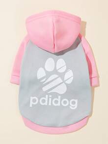 LUCKIE LABO 1pc Colorblock Paw Print Cat & Dog Polyester Hoodie, Anti-Flea, Reduce Shedding, Warm & Breathable, Suitable For Indoor & Outdoor Pets - Grey - View 7