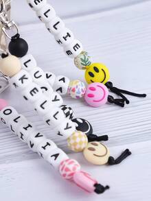 定制可爱笑脸、小动物、硅胶印花珠子、英文字母串珠钥匙扣、定制名字、定制礼物、定制钥匙扣、定制包包挂饰 - 表情+字母 - 查看 4