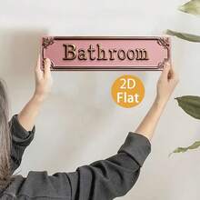 2D Flat Pink Bathroom Metal Sign, 16 * 4-Inch Retro "BATHROOM" Decorative Sign, Elegant And Simple Metal Bathroom Logo - Modern Wall Art Sign, Home Decoration, Room Decoration, Wall Decoration, Bathroom Decoration, Garage Decoration, Farmhouse Decor - Nhiều màu - Xem 5