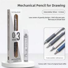 1pc Automatic Mechanical Pencil, 0.3mm/0.5mm/0.7mm/0.9mm Options, Suitable For Drawing, Sketching, Writing, Silver/Black Color, Refillable, High-Quality Drafting Pencil