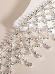 1 件夜总会性感多层流苏项链，闪亮水晶新娘时尚项链，适合晚会、派对、婚礼 - 銀色 - 查看 3