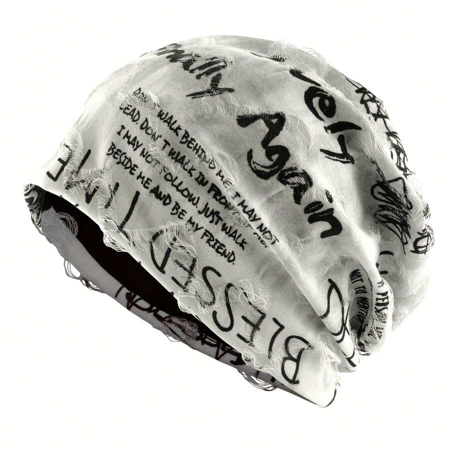 Outdoor Sports Knitted Hat Unisex Autumn Winter Beanie Letter Retro Brimless Hat Women Men Pullover Hat - 白色 - 查看 1