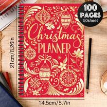 1 Stück Weihnachts-Spiralblock Planer - Rotes & Goldenes Feiertags-Design mit Dekorationen, Spiralbindung Reisetagebuch - Tragbarer Weihnachts-Planer für Büro, Schule, kleine Geschenke - Festlicher personalisierter Organizer, saisonale Aufzeichnungen, elegante Schrift, Premium-Qualität, geeignet für Büromitarbeiter