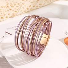 1 Pc Bohemian Style Multi-Layer PU Leather Bracelet, High Quality Color Blocking Series Leather Bracelet Jewelry