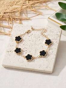 1pc Retro Metal Lucky Clover Bracelet For Women, Party/Wedding Gift (Needs To Remove Film For Black Color) Valentines,Mom,Mother,Mother's Day,Gift - 黑色 - 查看 7