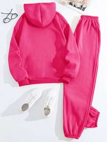 Customize Women's Fleece Suits, Add Your Own Photos, Customize Hooded Sweatshirts And Sweatpants, Customize Fall And Winter Fleece Suits - Hot Pink - View 3