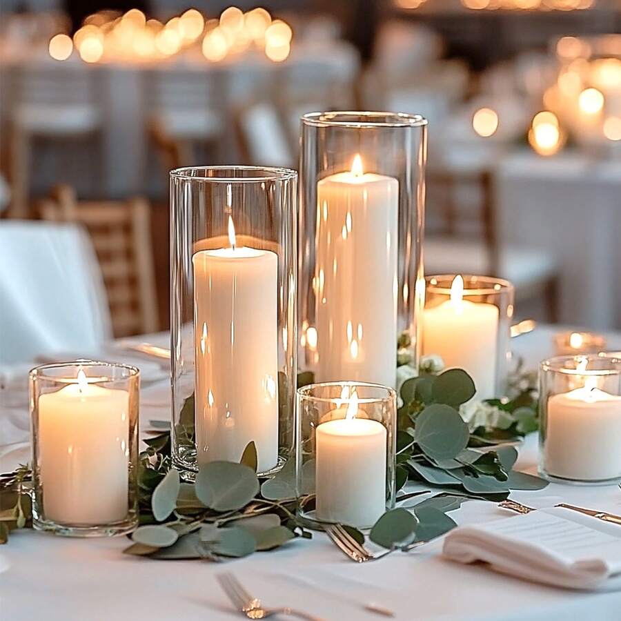 Tomnk 15/30/45 Pcs Clear Glass Cylinder Vases Set, 5 Sizes Tall Hurricane Candle Holders, Floating Candle Vase For Wedding Centerpieces, Party, Home Table Shelf Decor, Glass Flower Vase For Farmhouse, Church, Dinner Party, Floating Candles, Mother's Day Decor, Ideal Mother's Day Gift - 無色 - 查看 1