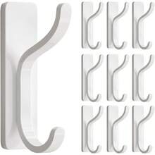 Self Adhesive Wall Hooks For Hanging - 13 LB Strong Hold, Sticky Hangers For Coat, Towel, Purse, Keys, Bag - For Wall, Door, Bathroom, Shower, Kitchen - Stainless Metal, White, 4 Pack - 白色 - 查看 9