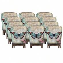 2/4/6 piezas Fundas de silla con estampado de mariposa de lino, adecuadas para decoración del hogar, sala de estar, comedor, jardín, hotel, fiesta, material de poliéster lavable
