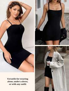 女士腹部控制&臀部提升塑身衣,帶可拆卸肩帶,內衣外穿皆宜 - 黑色 - 查看 4