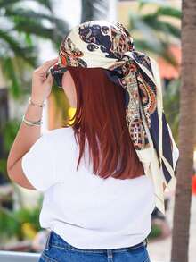 1pc Women Leopard Print Bandana Satin 90x90cm Square Scarf, Multi-Functional Silk Scarf For Summer Travels, Holidays And Streetwear, Headband, HairScarf, Bandana Top, Foulard Winter Fall - 卡其色 - 查看 4