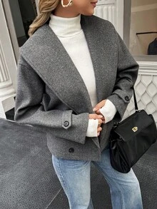 Women's Short Casual Lapel Button Wool Blend Jacket