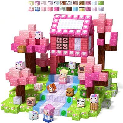 48/100/200/300pcs Magnetic Building Blocks, 0.78 Inch, Magnetic Pink Heart Flower Series Construction Cubes Toy Set, STEM Educational Sensory Toy, Best Gift For 2025, Suitable For Children 3+ Years Old Boys And Girls