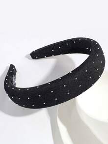 3/1pc Fashion Denim Rhinestone Fabric Headband, Minimalist Wide-Brim Headwear Suitable For Daily Commute And Work