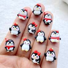 20/30 piezas Figuras miniatura de resina de pingüino con moño de Navidad de dibujos animados, decoración plana 3D de dibujos animados, para manualidades de scrapbooking, arte de uñas, joyería y decoración festiva