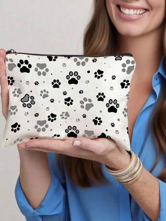 A French Bulldog Print Cosmetic Bag, Zipper Travel Cosmetic Bag, Casual Style, Polyester Material, Hand Washable, Suitable For Travel Or Home Use, Travel Essential Bag, Vacation Summer Vacation Back To School Essential Bag, School Supply Bag, Women's Travel Bag, Travel Cosmetic Bag, Is A Gift For Women. Travel Essentials Holiday Makeup Bag Makeup Organizer Travel Bag For Women