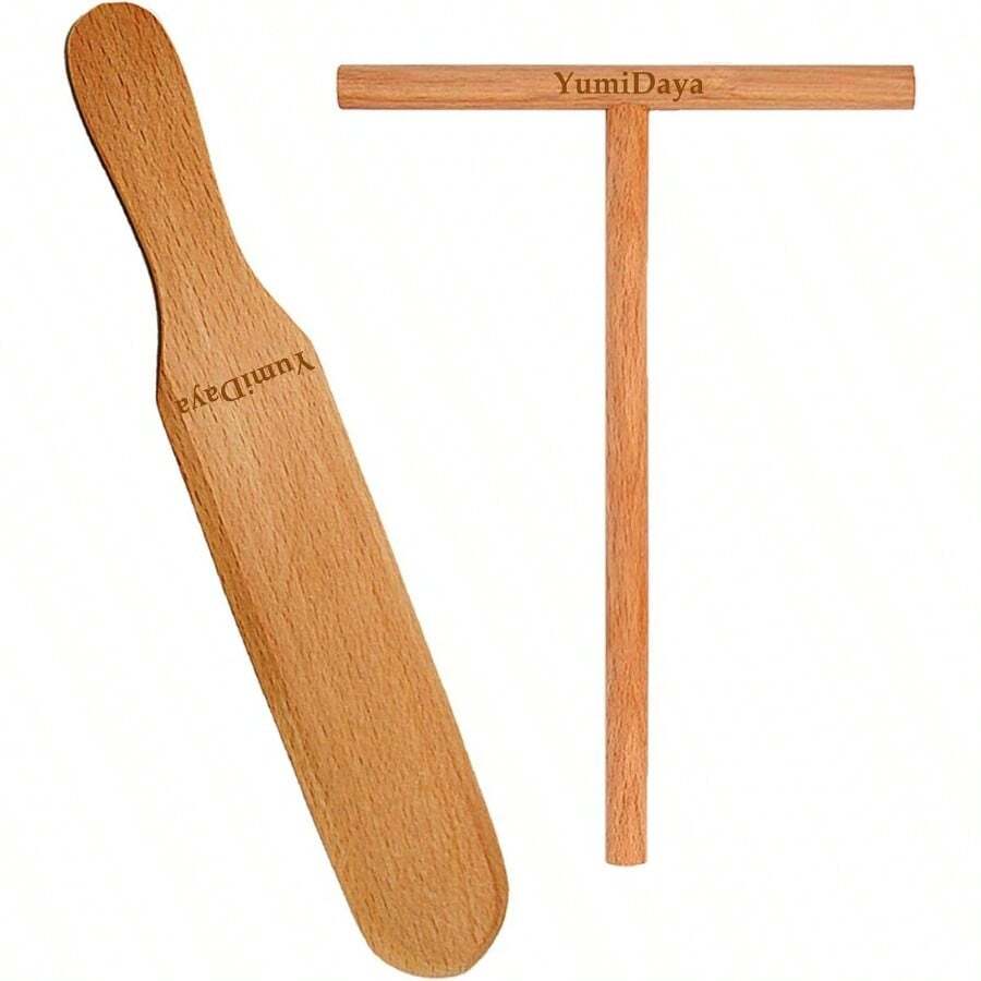 Spreader And Spatula Turner Set Crepe - Convenient Sizes To Fit Any Pan Maker - Natural Wooden Spatula Set Crepe Tools - Initial - View 1