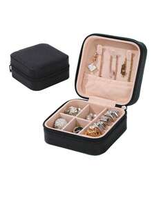 1pc Dual Layer Large Capacity Jewelry Box, Minimalist Leather Jewelry Storage Box, Portable Solid Color Rectangular Jewelry Organizer, Vanity Jewelry Box With Drawer, PU Leather Travel Jewelry Box, Convenient For Travel, Dual Layer Storage Box, Large Capacity For Earrings, Necklaces, Bracelets