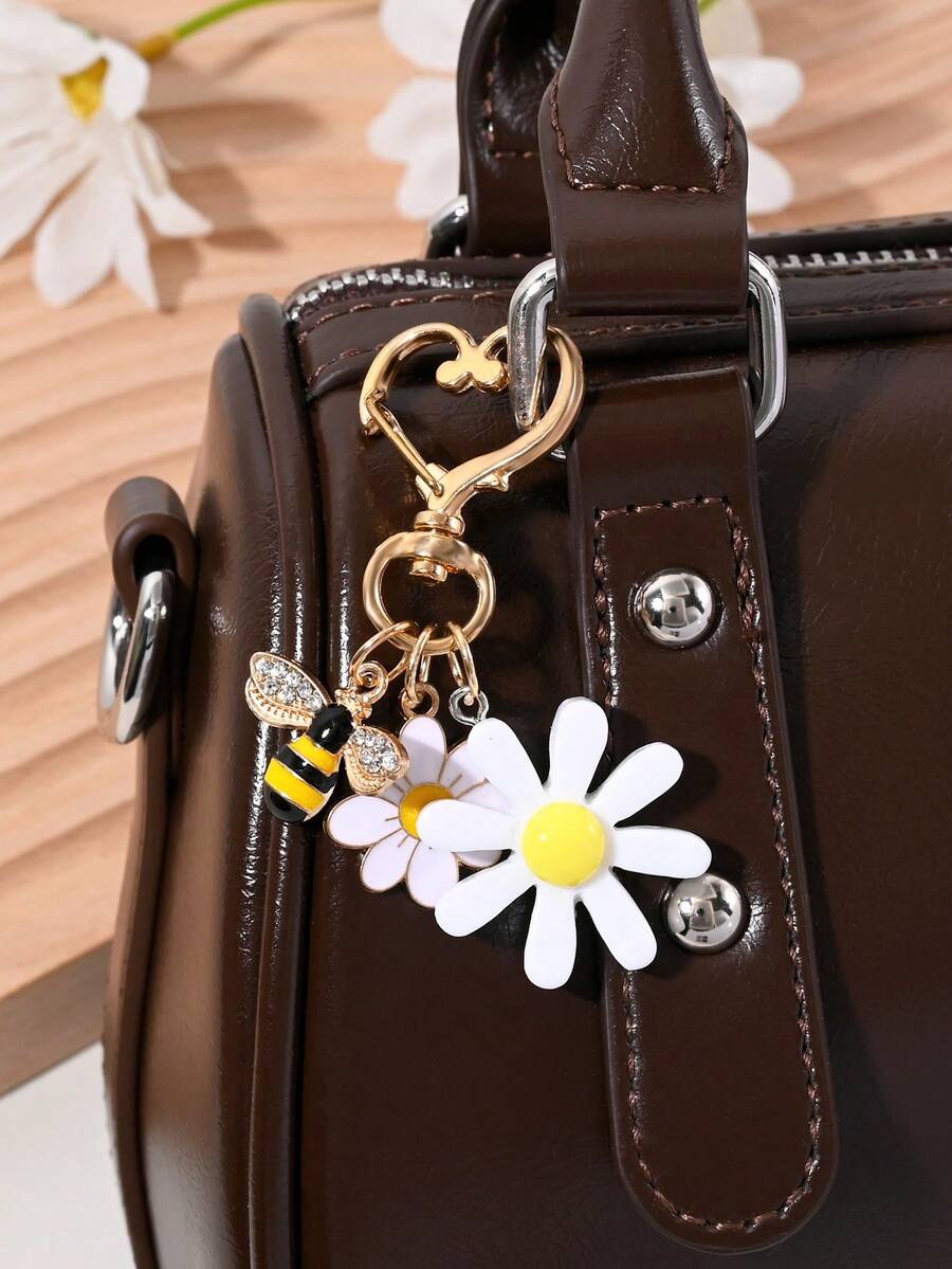 1 Stück Urlaubsstil süßer Blumen- & Bienen-Anhänger Schlüsselanhänger, Tasche/Auto Schlüssel Dekoration, geeignet als Geschenk für Familie, Freunde, Studenten zu Geburtstag/Feiertagen, Taschenzubehör Schlüsselbänder mit ID-Halter, Autoschmuck, Taschenanhänger, Weihnachtsgeschenk, Lehrer, Schwester