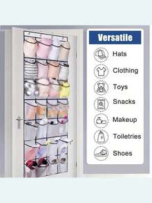 24-Compartment Wall-Mounted Fabric Shoe Organizer - Lightweight Wardrobe Hanging Storage Bag With Mesh Pockets, Transparent Door Hanging Fabric Box, Home Organization Supplies
