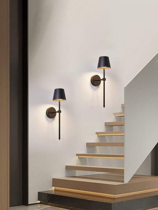 Rechargeable LED Wall Lamp, Dimmable, Metal Base Black Appearance, Touch Remote Control Dual Switch, Suitable For Living Room, Bedroom, Game Room, Hotel Decor