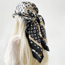 Large Square Scarves, Silk Scarves, Women's Headscarves Printed Scarves Satin, Printed Square Scarves, Silk Scarves, Smooth Fabrics, Headscarves, Binding Bags, Decorative Silk Scarves And Scarves For Daily Use - D9424-Đen - Xem 1