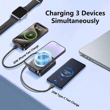 适用于 Magsafe 移动电源，超薄 10000mAh 磁性无线便携式充电器，带闪电线缆和 Type-C，适用于手机、手表、无线耳机、手机磁性充电器、超薄磁性移动电源、无线磁性充电器、旅行充电器、轻巧充电器、优雅移动电源、可靠充电、耐用设计、无线耳塞充电器、迷你 USB 充电器、户外快速充电 - 黑色 - 查看 2