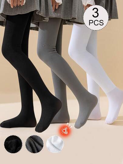 3/2/1 pares de mallas para niñas y bebés, de unicolor en blanco, negro y gris, mallas con trabilla, mallas con trabilla, pantalones forrados térmicos, adecuados para uso diario, mallas versátiles y sencillas, pantalones de danza de terciopelo fino, superficie suave, suave y amigable con la piel, estilo princesa académica, estilo lindo, mallas, adecuadas para otoño/invierno, primavera/otoño