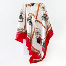 90Cm * 90cm Silk Scarf Headscarf, Classic Carriage Printed Silk Scarf, Printed Square Scarf, Silk Scarf, Smooth Fabric, Headscarf, Binding Bag, Decorative Silk Scarf And Scarf For Daily Use - D9169-紅色 - 查看 3